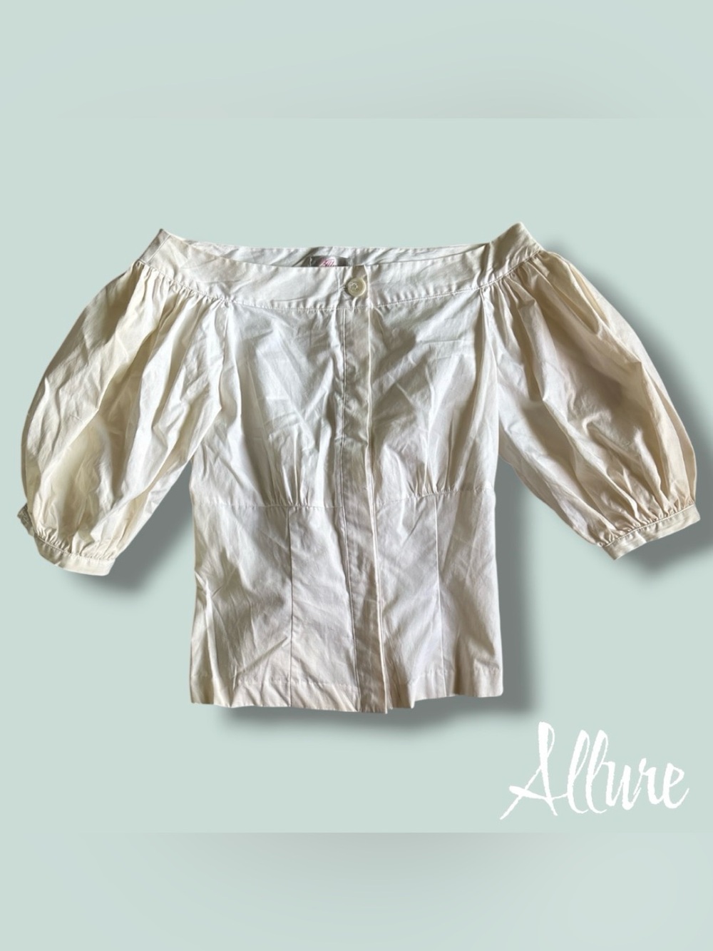 Allura White Off the Shoulder Lace Up Back Puff Sleeve Top Cotton Medium